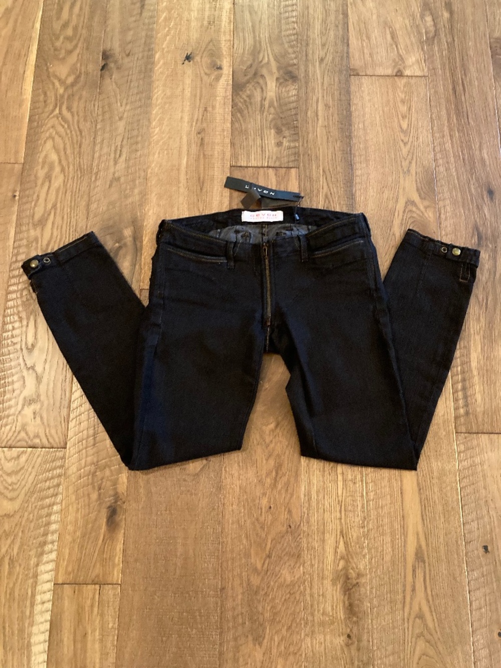 DEVON By AGATHA BLOIS Black Denim Jeans Low Rise Super Skinny Sz 28 - Picture 2 of 11